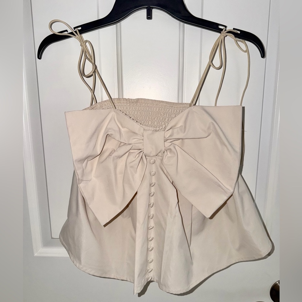 Tan Bow Top With Button Size XS
